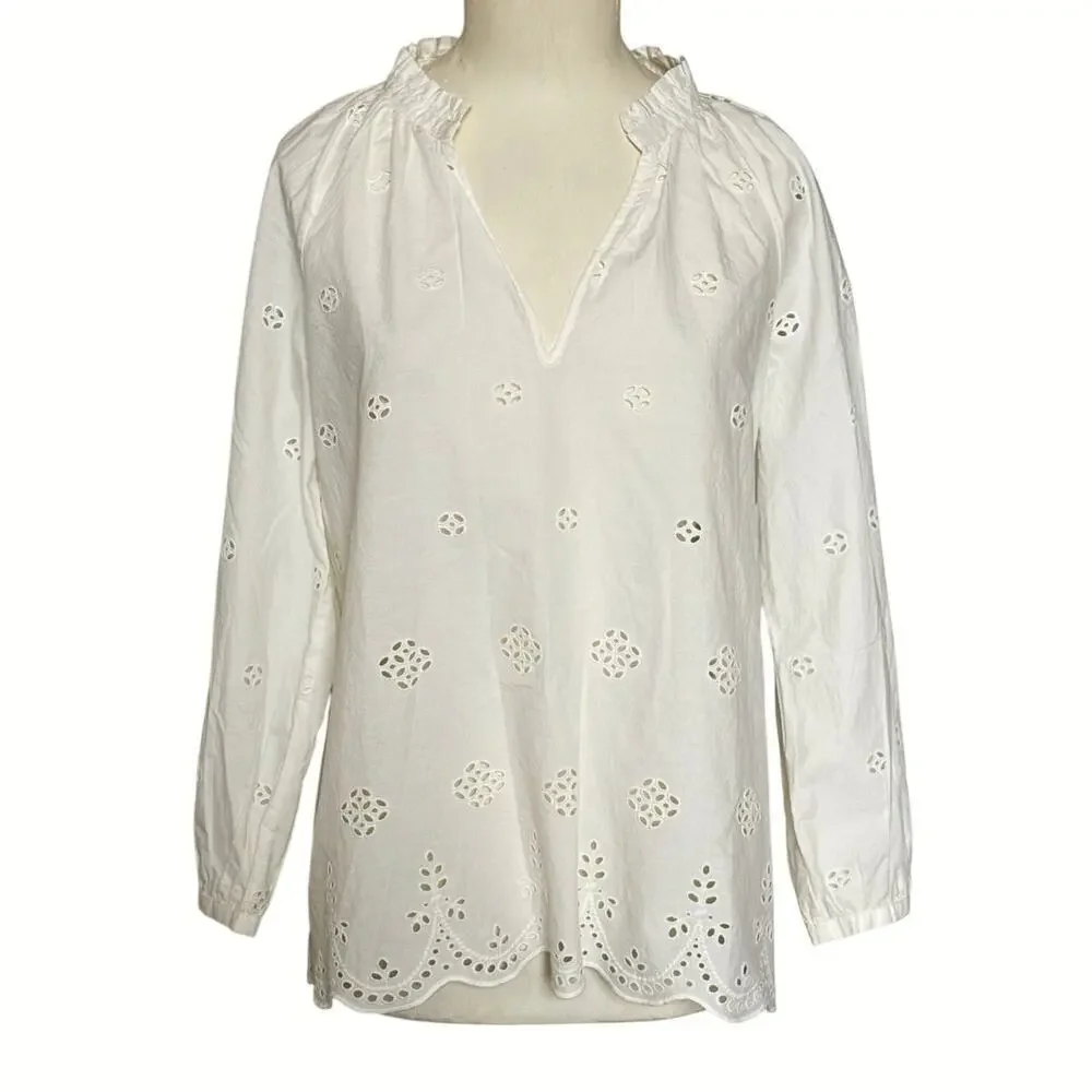 Madewell White Eyelette Scallop Top Womens Size XXS